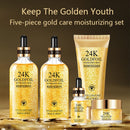 24K Gold Skin Care Set 5 PCS With Box Face Toner Essence Cream Nicotinamide Anti-Aging Serum Facial Cleanser Kit For Womens M