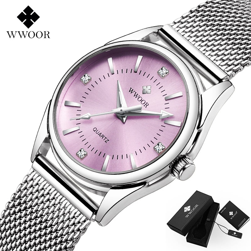 WWOOR Small Watch Women Luxury Brand Everyday Dress Bracelet Watches Silver Stainless Steel Diamond Wrist Watch For Women Clocks