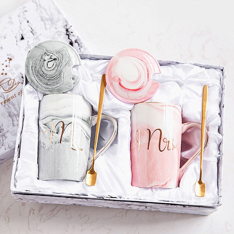 Luxury Flamingo Ceramic Marble Coffee Mugs Milk and Tea Porcelain Cup Packed With Gift Box for Lover Wedding Couples
