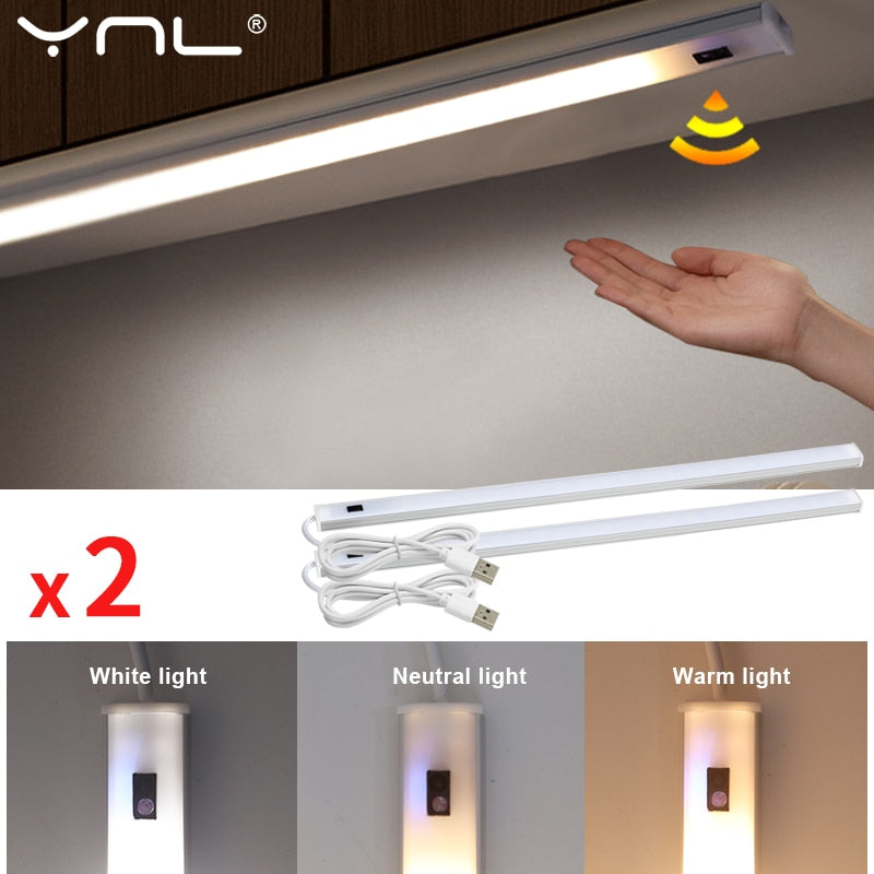 2Pcs/lot USB LED Under Cabinet Kitchen Lights 5V 3 Colors Hand Sweep Sensor Lamp LED Closet Light Bedroom Wardrobe Lighting