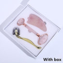 Slimming Massager Rose Quartz Roller Natural Jade Roller Microneedle Roller Jade Spatula Three-piece Skin Care Facial Massager