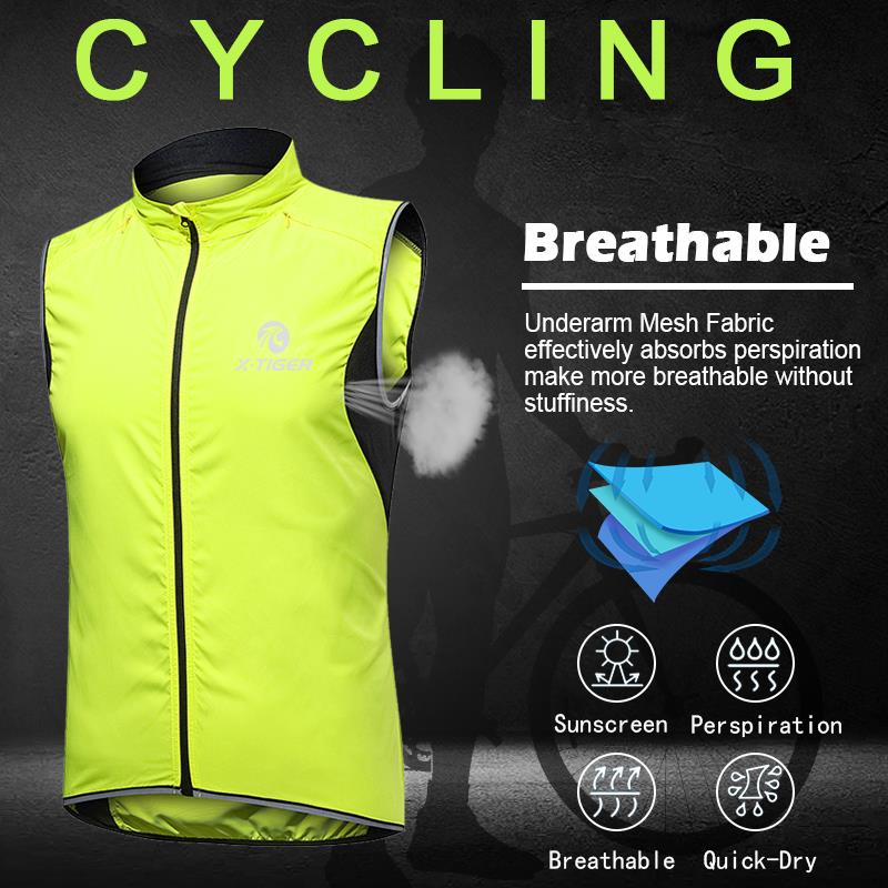 X-TIGER Windproof Cycling Vest Rainproof Sleeveless Reflective Safety Vest MTB Bike Jacket Outdoor Sport Quick-Dry Rain Jacket