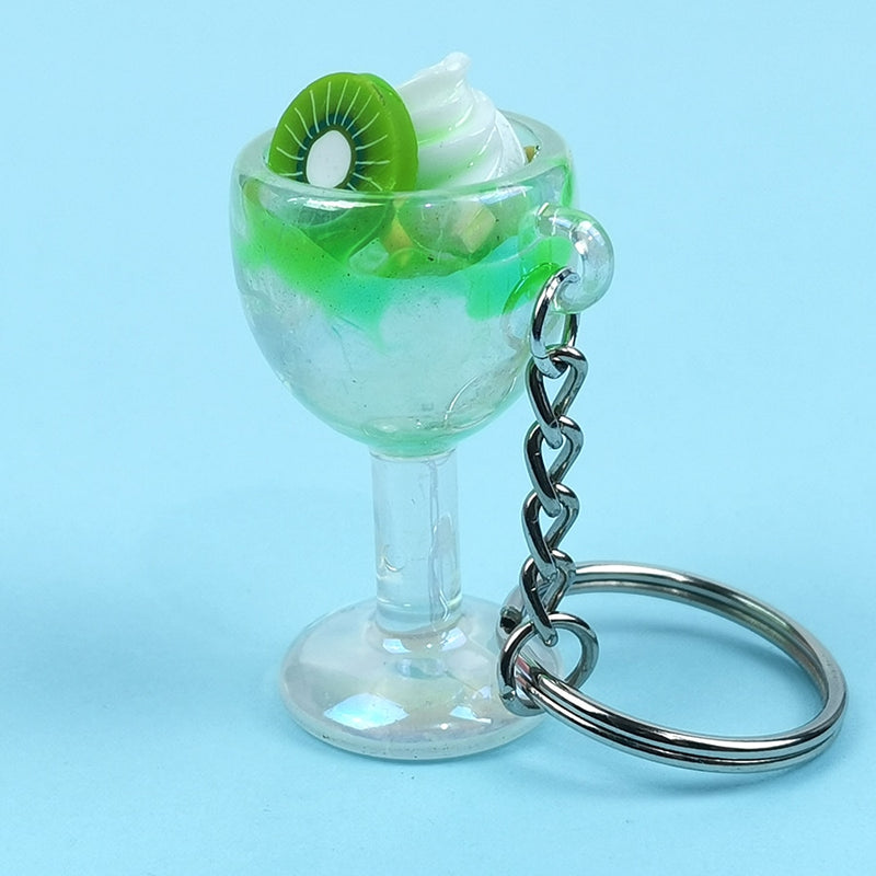 Acrylic Cute Simulation Mini Goblet Keychain Drink Fruit Juice Keyring Backpack Pendant Women Girl Men Key Chain Trinket Gift