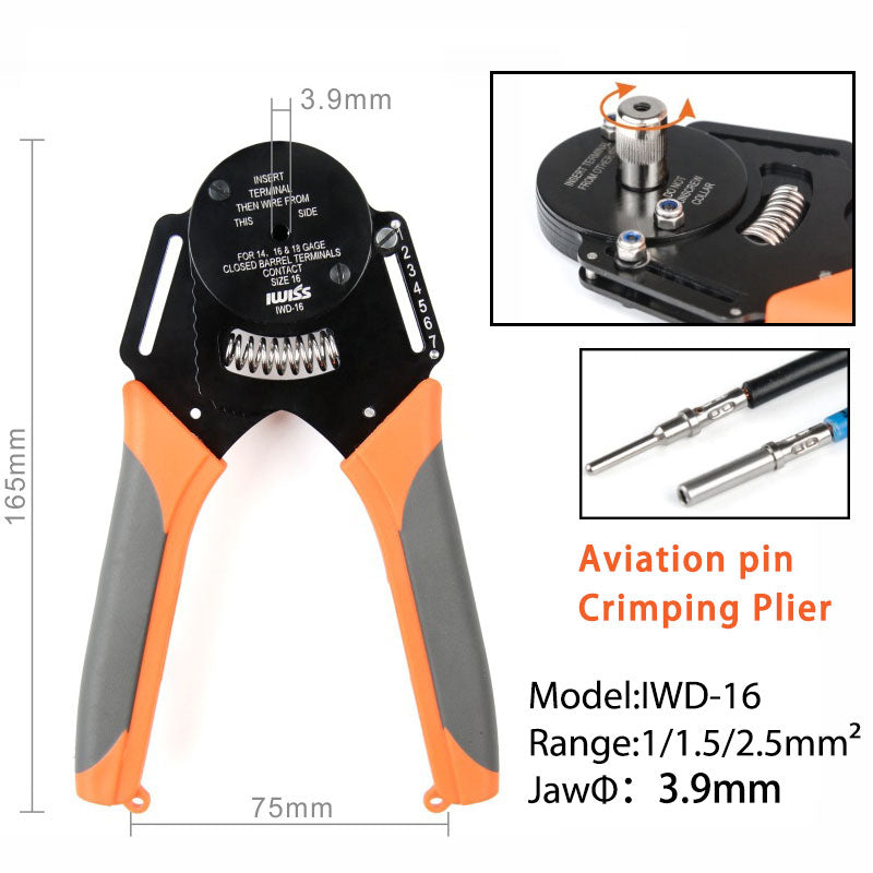 IWD-16 adecuado para alicates de prensado de conector Deutsch, torno de Terminal de coche de mecanizado, Pin macho y hembra, Mini alicates de prensado 16 #