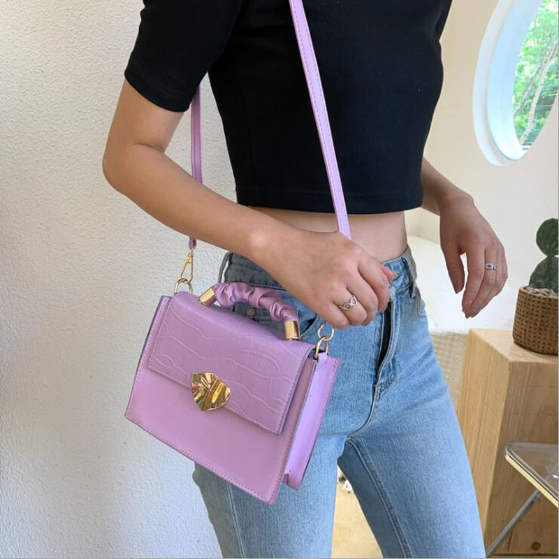 Fashion Small Handbag Designer PU Leather Shoulder Bags for Women Stone Pattern Crossbody Bags Solid Flap Women Bag