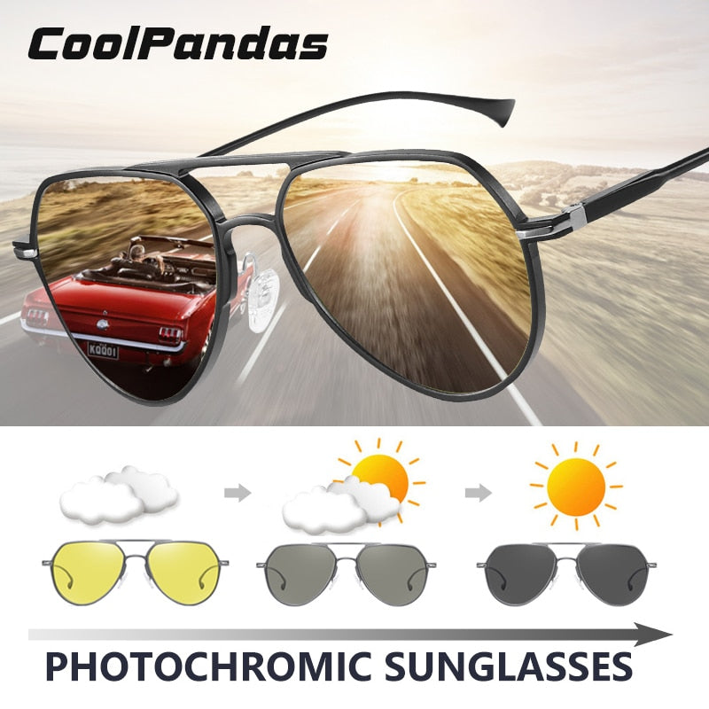 CoolPandas Marke Pilot Sonnenbrille Männer Frauen Photochrome Tag Nacht Fahren Polarisierte Sonnenbrille Chameleon anteojos de sol hombre