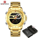 NAVIFORCE Luxury Original Men Sports Wrist Watch Gold Quartz Steel Waterproof Dual Display Clock Watches Relogio Masculino 9163
