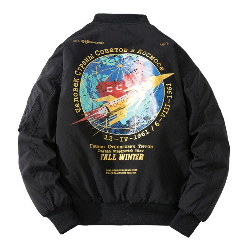 Winter Bomber Jacket Men Fashion Pilot Jacket Rocket Print Baseball Coat Casual Youth Streetwear Outerwear Mens Clothing 2020