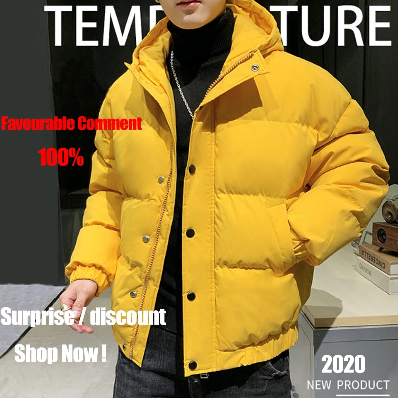 Tops 2022 Autumn Winter Mens Casual Hooded Bread Cotton-Padded Jackets Solid Color Outwear Thick Warm Parkas Hip Hop Down Coats