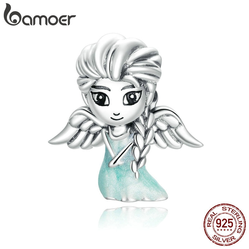 bamoer 925 Sterling Silver Snow Fairy Charm for Original Silver Plated platinum Bracelet Fine Jewelry DIY Bangle Beads SCC1652