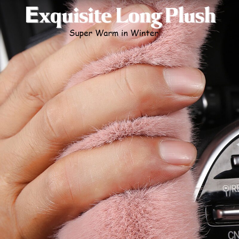 Karcle Fluffy Steering Wheel Cover with Bling Rhinestones Diamond Fur Furry Car Steering Covers Universal 38cm For Women Girl