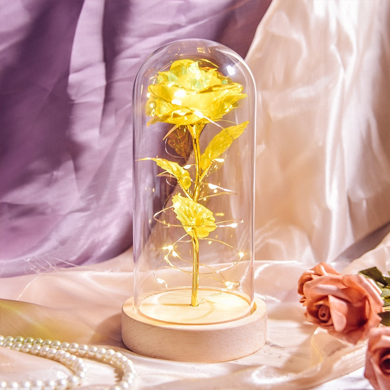 Weihnachtsgeschenk Schönheit und das Biest Konservierte Rosen im Glas Galaxy Rose Blume LED-Licht Kunstblume Geschenk für Frauen Mädchen