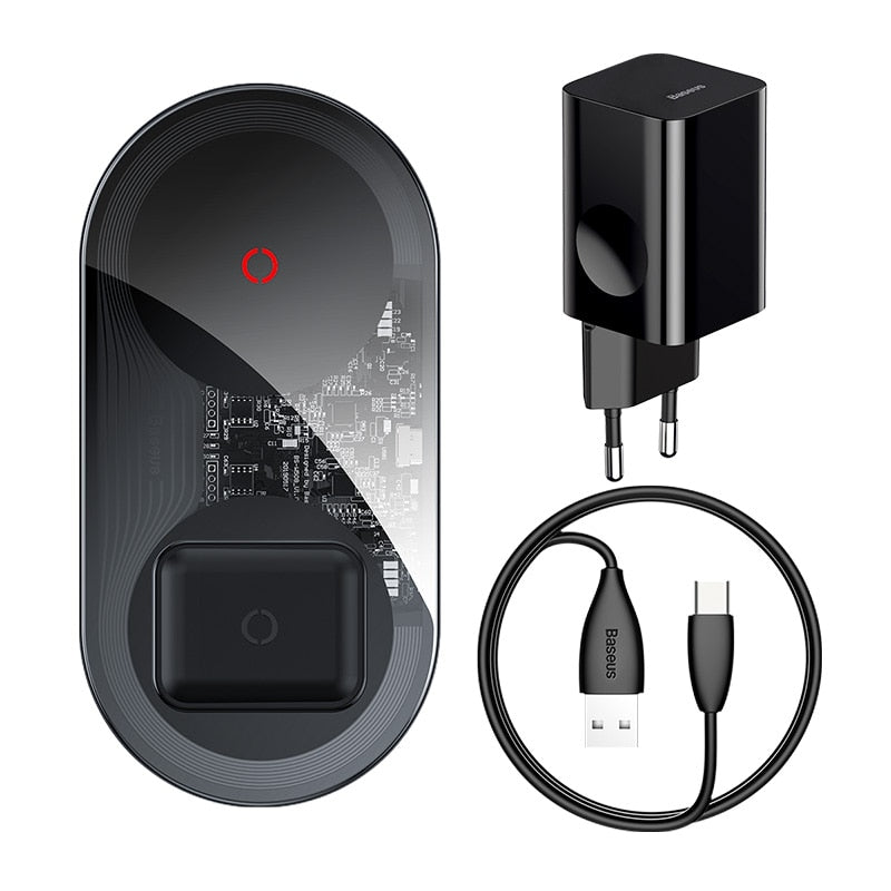 Baseus 24W Qi Kabelloses Ladegerät für Airpods für iPhone 11 mit USB-Kabel 12V CN/EU/UK Ladegerät Schnellladegerät für Telefone