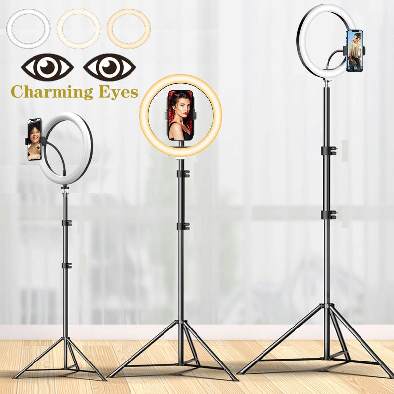 10&quot; LED Selfie Ring Light  Circle Fill Light Dimmable Round Lamp Tripod Trepied Makeup Photography RingLight Phone Stand Holder