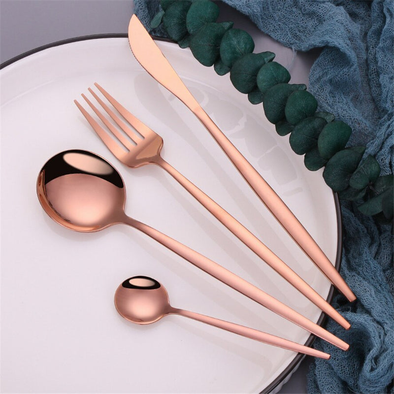 Cutlery Set Rose Gold Dinnerware Set 18/10 Stainless Steel Knife Fork Spoon  Kitchen Tableware Set Flatware Wholesale Cutlery