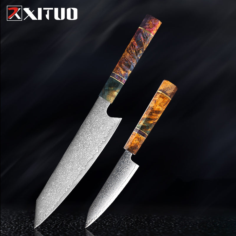 XITUO Chef's Nakiri Knife 67 Schichten japanischer Damaskus-Stahl Damaskus-Kochmesser 8 Zoll Damaskus-Küchenmesser Solidified Wood HD