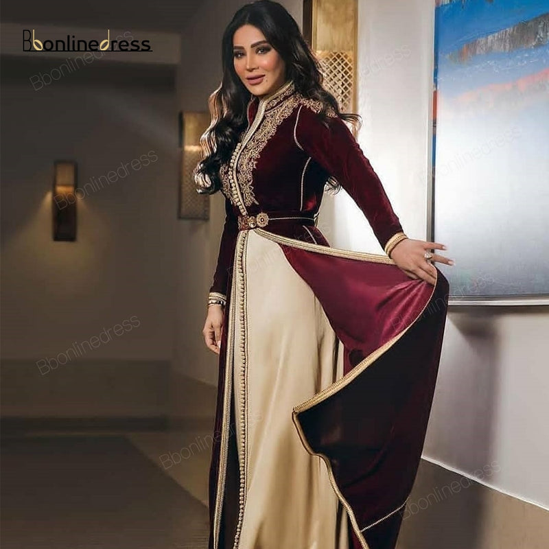Bbonlinedress Dubai Abendkleider Applikationen Perlen Muslimisches Abendkleid Zweiteilige Arabische Kaftan Formale Kleider vestido de festa