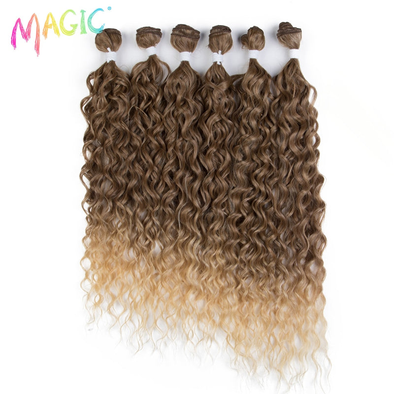 Magia Sintética 6 UNIDS 24 26 28 pulgadas Paquetes de Cabello Rizado Ombre Color Rubio Extensiones de Cabello Rizado Accesorios Para el Cabello Rizado