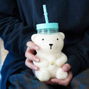 550ml Cute Cartoon Bear Sippy Cup Creative Heat Resistant Glass Water Bottle With Straw Juice Milk Kids Clear Drinking Bottles