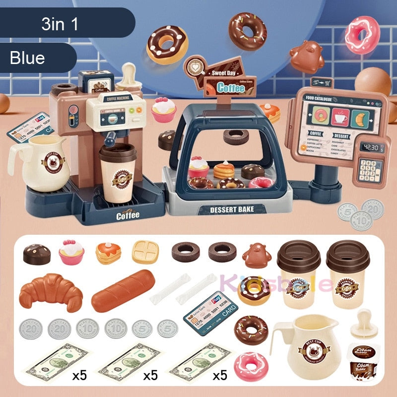 Juego de máquina de café para niños, juguetes de cocina, simulación de comida, pan, café, pastel, juego de simulación, compras, caja registradora, juguetes para niños