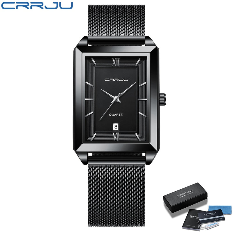 Reloj CRRJU para hombre, marca superior de lujo, cuadrado, dorado, cuarzo, acero inoxidable, reloj de pulsera resistente al agua, reloj Masculino