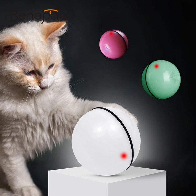 Benepaw Smart 360 Degree Self Rotating Ball Nontoxic Cat Toys Interactive Pet Kitten Game Led Light USB Charging Stimulate Hunt