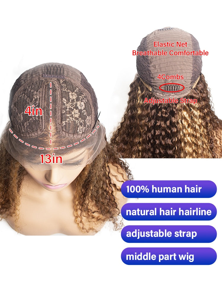 Highlight Lace Front Human Hair Wigs 13x1 Hd 250 Density Wig Brazilian Deep Wave Glueless Full Wet and Wavy Curly Human Hair Wig