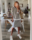 2022 New Women Casual Two Piece Set Women Elegant Hoodie Sweatshirt And Harajuku A-line Skirts Two Piece Set Front Pocket Suit