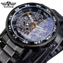 Winner Transparent Diamond Mechanical Watch Blue Stainless Steel Skeleton Watch Top Brand Luxury Business Luminous Male Clock