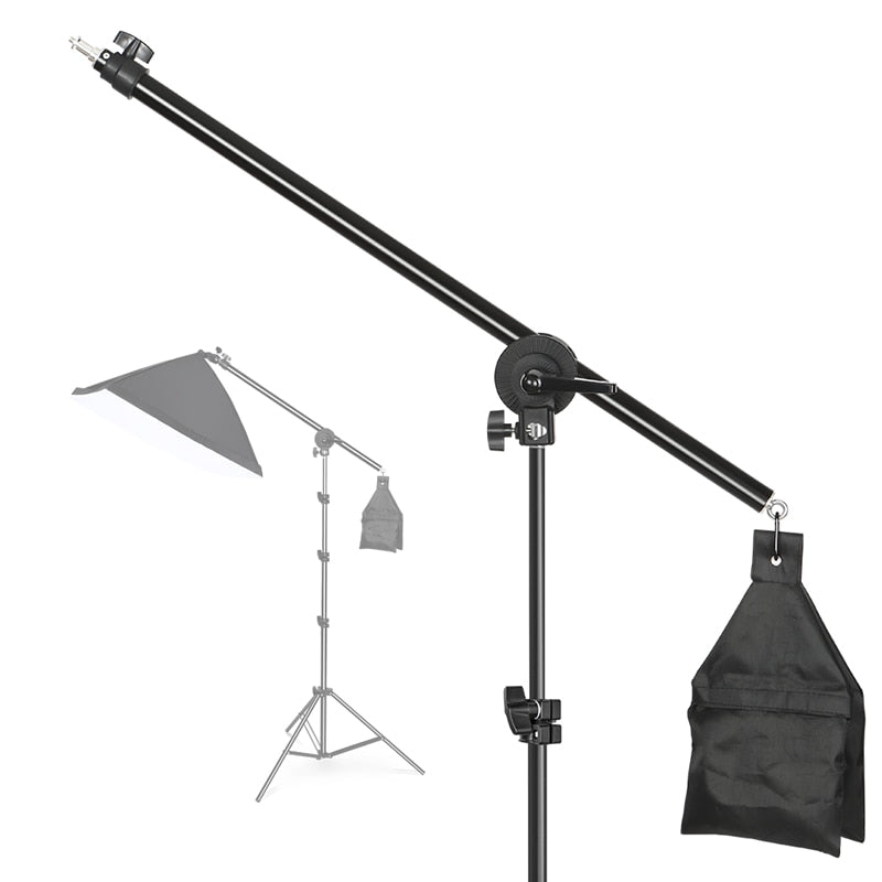 Photo Studio Adjustable Cantilever Stand Cross Arm With Sand Bag Pivot Clamp Use For Light Stand Accessories Extension Rod 135CM