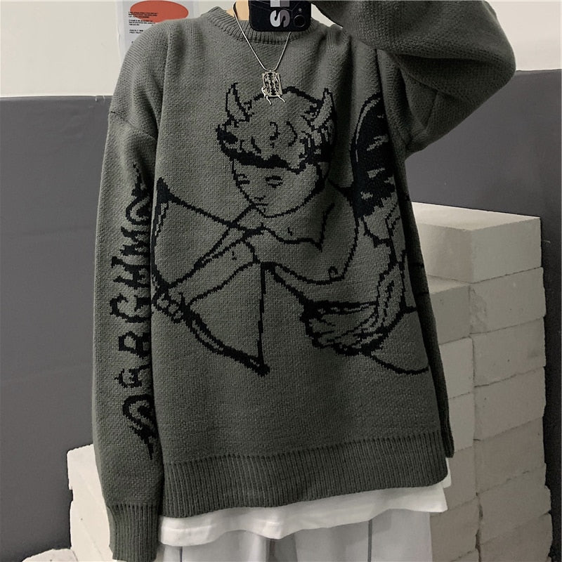 Woherb Sweaters Women Streetwear Knitted Pullover Angel Jacquard Fashion Hip Hop Spring Autumn Harajuku Oversized Outwear Jumper