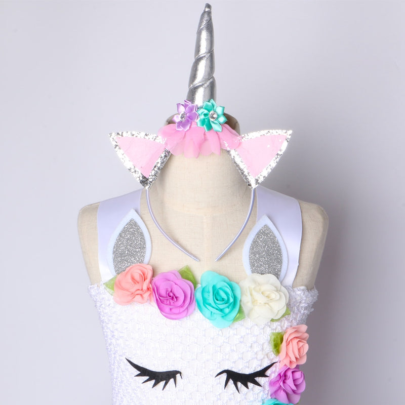 Vestido de tutú de unicornio con flores para niñas, vestido de fiesta de cumpleaños para niñas, princesa de arco iris Pastel, disfraz de unicornio de Halloween para niños de 1 a 14 años