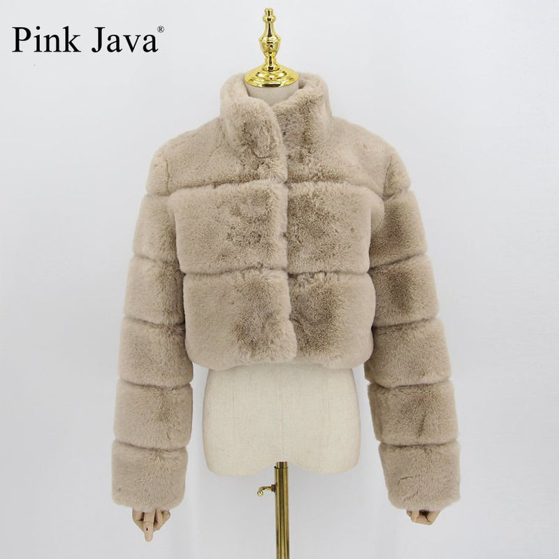 PINK JAVA QC20051 new arrival  fashion fur coat women winter warm fake fur jacket faux rabbit fur coat fur vest short jackets
