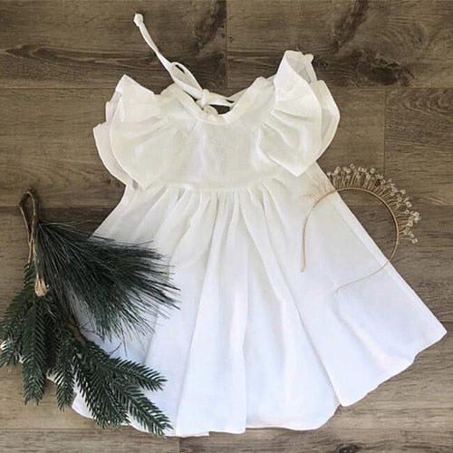 2020 neue Sommer-Baby-Kleider European America Kleinkind-Kind-Mädchen-Kleid-beiläufige Leinenkleidung Rüschen süße Prinzessin Dress