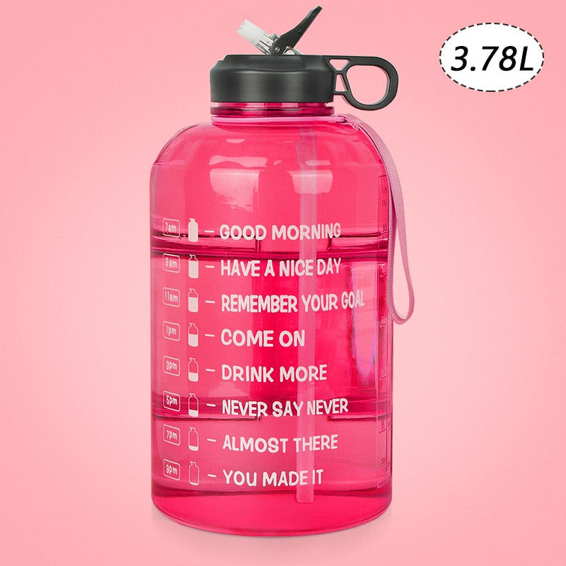 ZOMAKE 2.2/3.78L Gallon Water Bottle with Time Marker &amp; Straw, Motivational Water Jug BPA Free Leakproof Large Water Bottles Gym