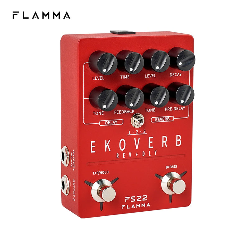 FLAMMA FS22 Ekoverb Dual Reverb Delay Pedal with Freeze and Trail On Function with Power Supply