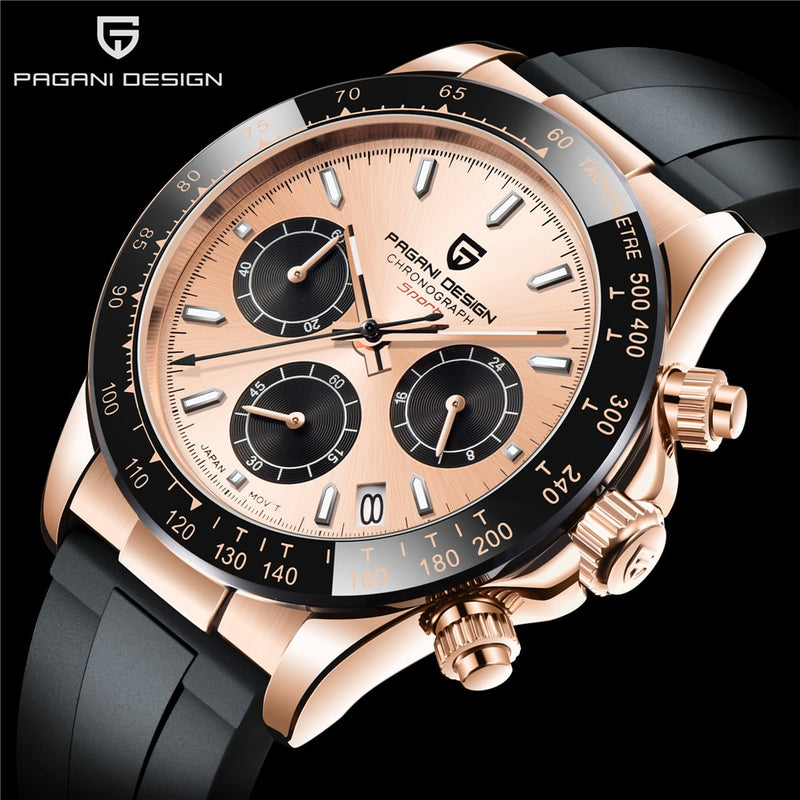 PAGANI DESIGN Herren Quarz Armbanduhr Luxus Saphirglas Sportuhr Kautschukband Chronograph Uhren Herren Japan VK63 Uhr Man