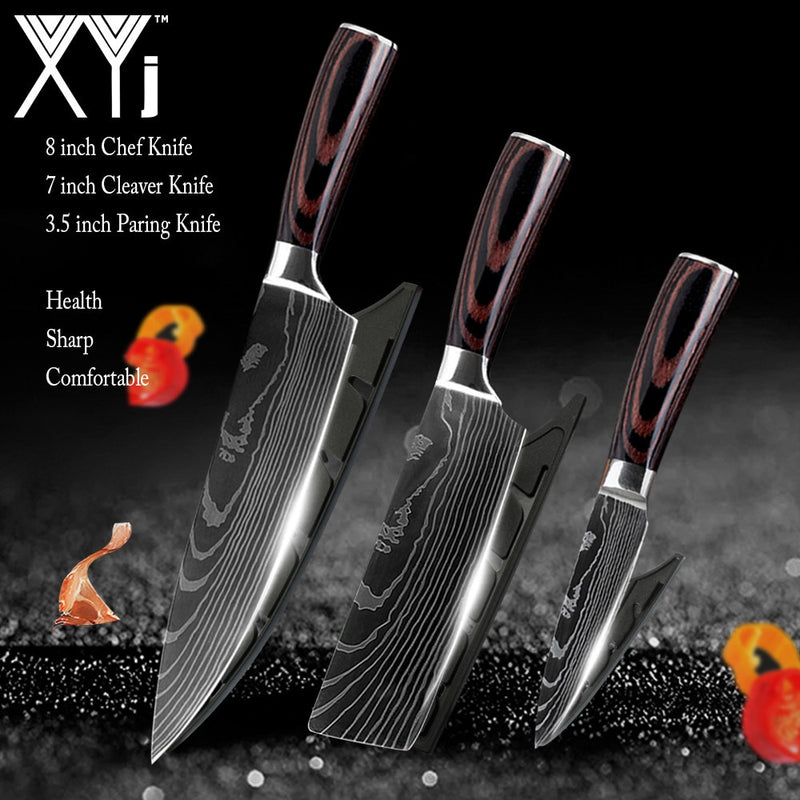 Cuchillos de cocina japoneses de acero inoxidable, patrón de Damasco láser, Chef Santoku Cleaver, utilidad para rebanar, cuchillos para deshuesar Gyuto