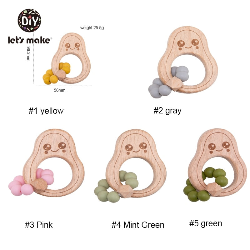 Let's Make 1PC Avocado Wooden Rodent Baby Teether Bracelet Silicone Beads Beech Accessories Toys Shower Gift Wood Rattles Nurse