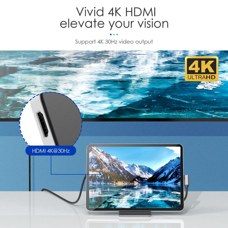 Adaptador de soporte de estación de acoplamiento USB C Hub con 4K HDMI 100W PD SD/lector de tarjetas TF USB3.0 3,5mm conector de auriculares iPad Pro Samsung Galaxy