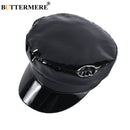BUTTERMERE Patent Leather Military Style Cap Ladies Black Sailor Hat Woman Captain Cap Autumn Winter High Fashion Hats