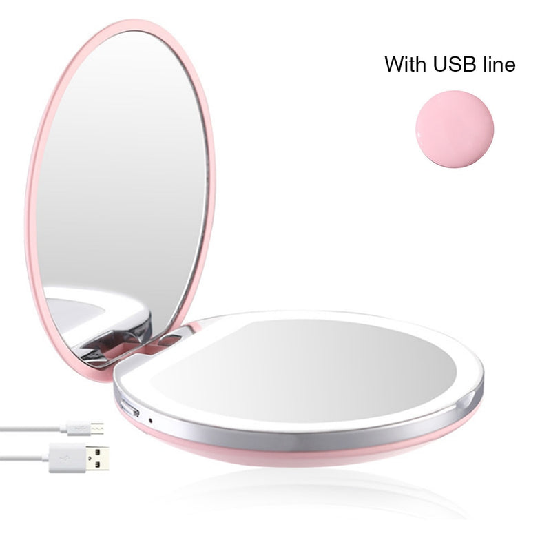 3X Magnifying Foldable LED Light Mini Makeup Mirror Compact Pocket Face Lip Cosmetic Mirror Travel Portable Light Make Up Mirror