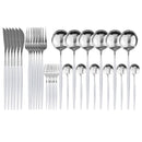 JANKNG 30pcs Black Gold Dinnerware Set Stainless Steel Flatware Set Cake Fork Spoon Knife Silverware Tableware Set Cutlery Set