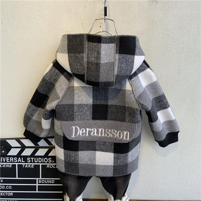 2-8Years Children Clothes Wool Coat For Boys Autumn Winter Plus Velvet Thicken Hooded Jacket For Boy Windbreaker Kids Overcoat