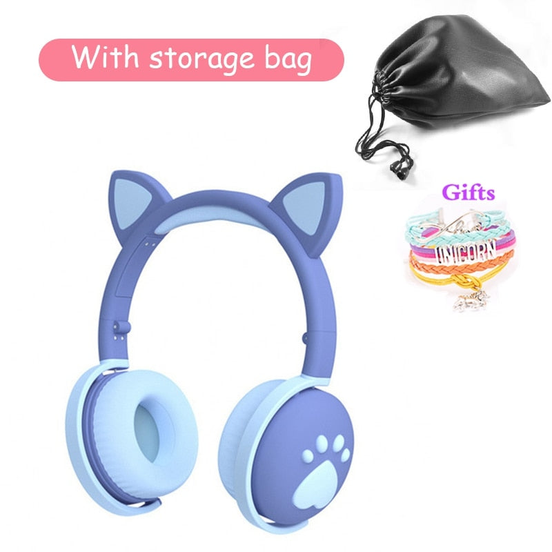 Bonitos auriculares para niños, auriculares inalámbricos, luz LED de Control, Oreja de Gato, niña, regalo para niños, auriculares para juegos con dientes azules, bajos estéreo con micrófono