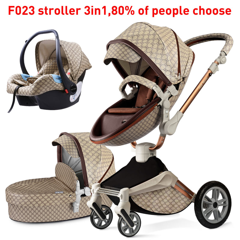 Cochecito de bebé Hot Mom, sistema de viaje 3 en 1 con moisés y asiento de coche, cochecito para niños con función de rotación de 360 ​​°, cochecito de lujo F023