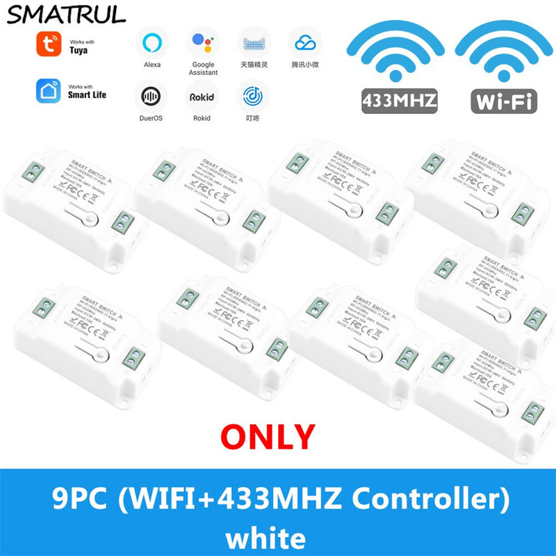 SMATRUL Tuya Smart Life Home APP WiFi + RF 433Mhz interruptor luz pared relé temporizador módulo voz Google Home Alexa 110V 220V 10A lámpara