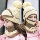 2020 New 3 Pieces Set Women's Knitted Hat Scarf Caps Neck Warmer Winter Hat For Ladies Girls Skullies Beanies Warm Fleece Caps