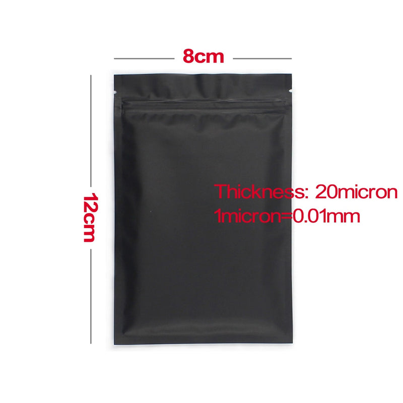 50pcs Matte Black White Heat Sealable Plastic Flat Mouth Ziplock Packaging Bag Smell Proof Aluminum Foil Mylar Ziplock Bags