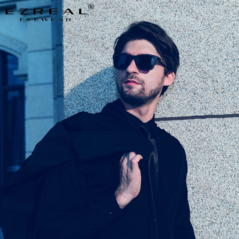 Promoción EZREAL, gafas de sol de madera de bambú 100% para hombre y mujer, gafas con revestimiento de espejo, lentes UV 400 en caja de madera